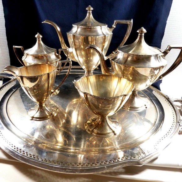VTG Sheffield Pairpoint Silver plate 5 pc set Coffee Tea pot sugar bowl creamer - Picture 1 of 10